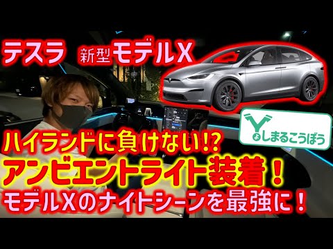 新型モデルXにアンビエントライト装着！今年の冬のナイトシーンはこれて決定！！！ #modelx #アンビエントライト #tesla #teslamodelx #plaid #純正交換