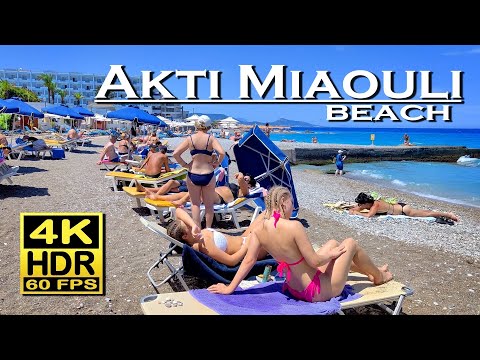 Rhodes Greece , Akti Miaouli Beach Walk in 4K 60fps HDR ( UHD ) 💖 The best places 👀 walking tour