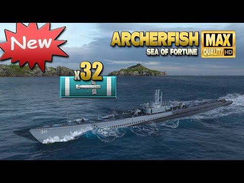 NEW submarine Archerfish on map "Sea of Fortune" - World of Warships