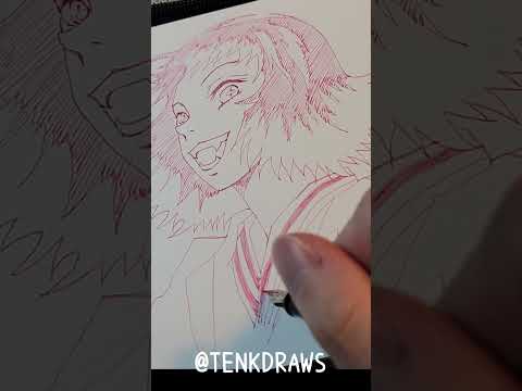 Drawing anime with fountain pen #susamaru #demonslayer #shorts