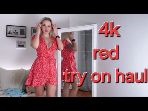 4K Red Sundress Try On |Transparent Try On Haul 2024 | fishnet red outfits try on