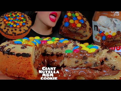 🍪Nutella M&M cookie pie👅 whit ice cream and milk ASMR🍫먹방 누텔라 자이언트 쿠키파이🍪    MUKBANG |notalking 🐾