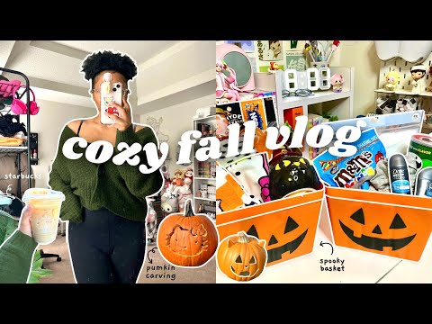 FALL VLOG 🎃: spooky baskets, pumpkin carving, starbucks, halloween movies, etc.