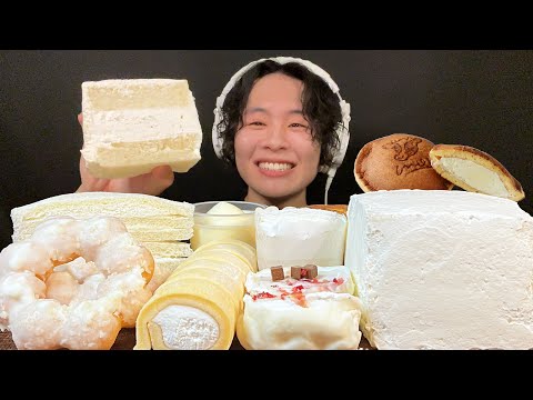 ASMR Cream block cake & whipped cream sweets‼️【eating sound/mukbang】