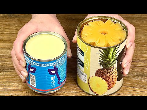 Whip condensed milk with pineapple! Delicious dessert without baking, without flour and eggs!