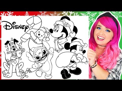 Coloring Disney Characters Christmas Coloring Pages | Mickey, Minnie, Pluto, Stitch, Winnie The Pooh