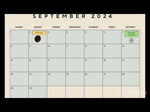 Monthly calendar of September & festival days