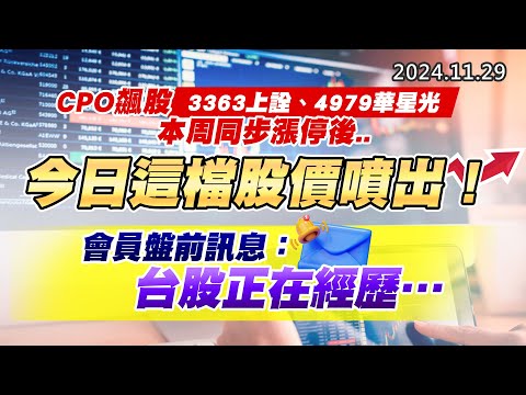 20241129《股市最錢線》#高閔漳 “CPO飆股3363上詮、4979華星光本周同步漲停後，今日這檔股價噴出！””會員盤前訊息：台股正在經歷….”