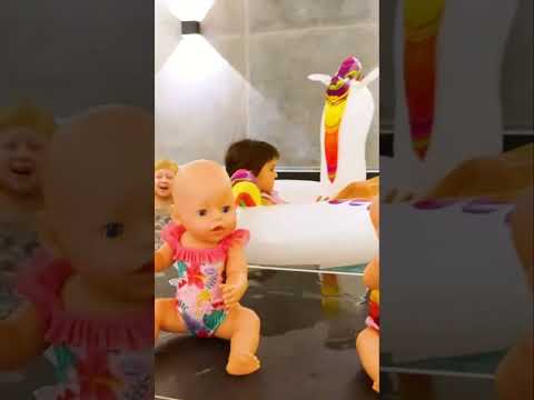 Kids & baby dolls have fun in the pool 🌊#videosforkids #pretendplay #funforkids #kapukikids