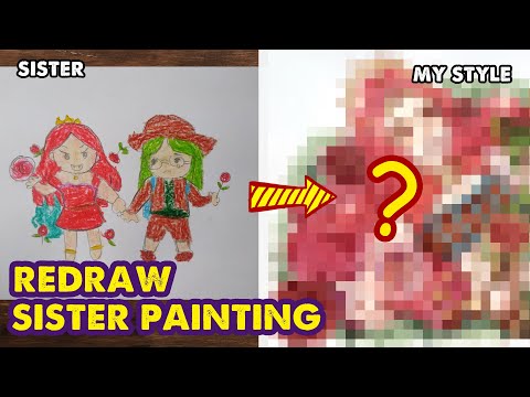 Try To Redraw Painting Of Younger Sister Into Watercolor Art | Huta Chan Studio