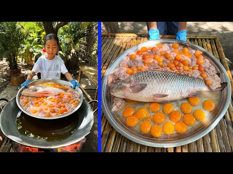 Smart girl Pich cook fish with chicken ovary with country style - Cooking with Sreypich