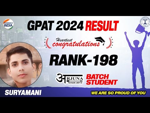 SURYAMANI | RANK 198 | GPAT 2024 | CONGRATULATION | CHECK NOW #gpat2024