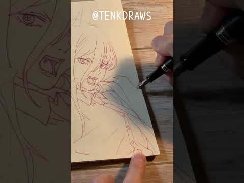 Drawing anime with fountain pen|Power帕瓦#shorts #chainsawman #power