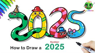 儿童简笔画可爱的新年2025How to Draw Funny Number 2025|New Year|Easy Drawings for kids【西瓜宝宝学画画学英语】简笔画教程