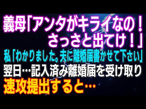 【スカッとする話】義母「アンタがキライなの！出て行け！」私「わかりました。夫に離婚届書かせて下さい」翌日…記入済み離婚届を受け取り提出すると…