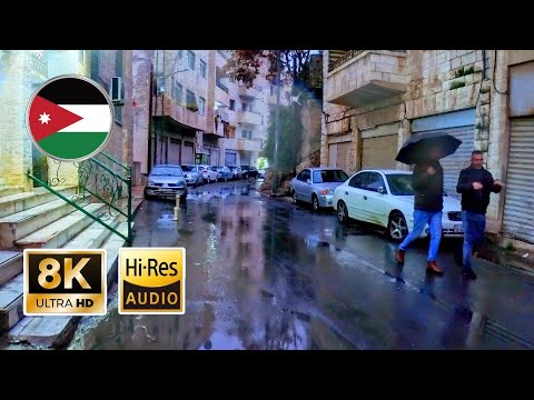 Stunning Rainy Ambiance in this Tour from Lweibdeh to Jabal Amman through old Amman Stairs [8K] ASMR