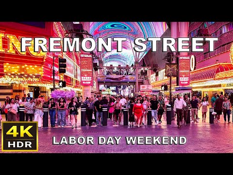 [4K HDR] Fremont Street Las Vegas Walking Tour | Labor Day Weekend 2024