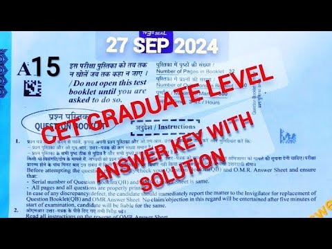 Answer key CET 27 SEP 2024 // paper code A15 // graduate level 1st shift // exam paper with solution