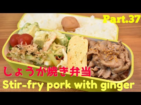 【妻の弁当箱】【Eng.Sub】しょうが焼き／蕪の葉と油揚げの煮びたし／アボカドとえびのタルタルソース和え／ネギとたらこの卵焼き【Stir-fry pork with ginger etc.】