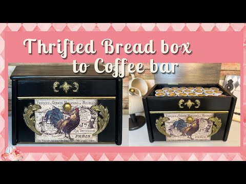 French Country Coffee Station from Thrifted Bread Box using Decoupage and a Crackle finish!