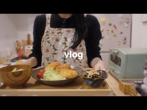 [Vlog] Enjoying cooking while tidying up my new home ⛄️ Beef tendon curry and cheese shrimp cutlet 🦐