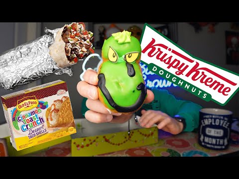 Grinch Krispy Kreme Donuts, Chipotle Burrito, Desserts & More Mukbang Cheat Day! 🤤