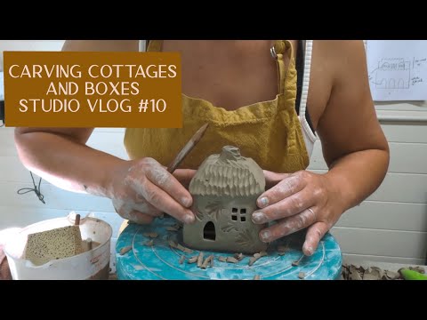 Pottery Studio Vlog 10 - Carving and underglazing cottages, kurinuki boxes