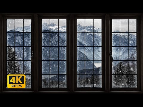 4K Winter landscape with snow window View - Relaxing, Calming, Ambience