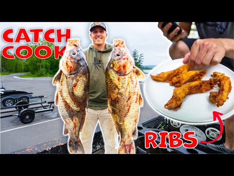 BOWFISHING For Carp!! (Catch Clean and Cook) Buffalo RIBS