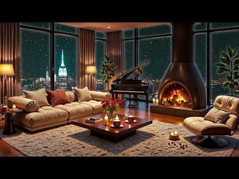 Cozy Apartment in New York 🌃 Smooth Jazz Saxophone Music & Fireplace Sounds for Study, Sleep, Relax