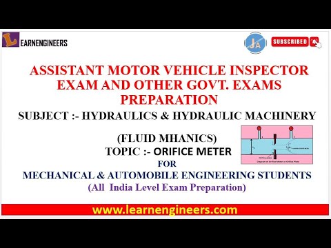 ORIFICE METER OR ORIFICE PLATE FROM HYDRAULICS FOR ASSISTANT MOTOR VEHICLE INSPECTOR EXAMS