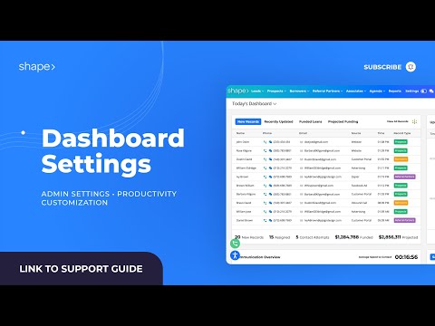 Shape Software Dashboard Settings