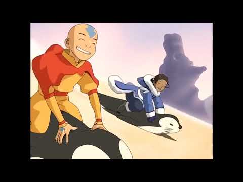 Aang and Katara go penguin sledding