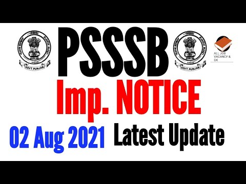 PSSSB | Imp. NOTICE | PSSSB LATEST UPDATE | 02 AUG. 2021 | PSSSB RECRUITMENT |