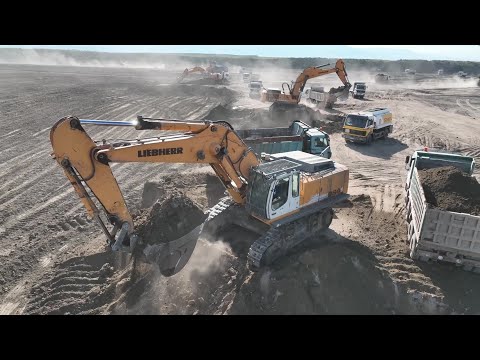 Four Liebherr 964 - 974 Excavators Leveling The Floor Of Huge Const. Site - Sotiriadis/Labrianidis