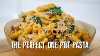 One Pot Creamy Garlic Mushroom Chicken Pasta