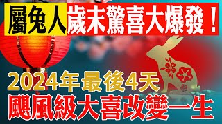 生肖兔準備大哭一場吧！2024年最後4天，颱風級大喜或將改變你的一生！2024年末驚喜大爆發！生肖兔，準備好迎接改變命運的颶風級喜悅！【佛語】#運勢 #風水 #佛教 #生肖 #佛語