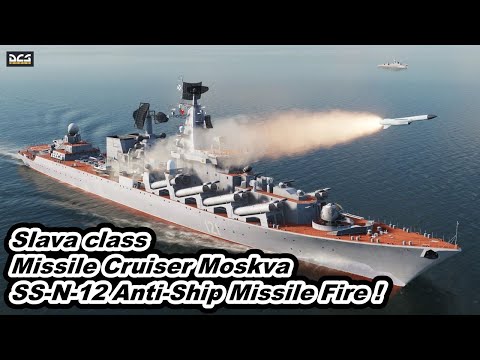 DCS World Russian NAVY Slava class Missile Cruiser Moskva SS-N-12 Anti-Ship Missile Fire  !