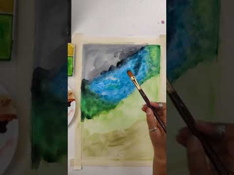 Moving Green NEBULA. #shorts #artshorts #paintingshorts #artistshorts #winsorandnewton #watercolours