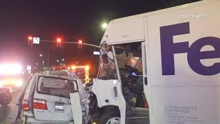 FedEx truck slams into several cars; Driver booked for possible DUI