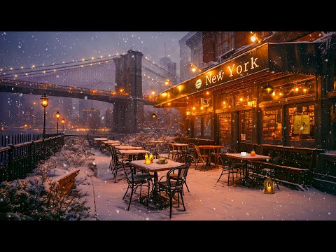 New York Winter Night Ambience ☕ Cozy Coffee Shop with Exquisite Jazz Music for a Good Mood ☃️