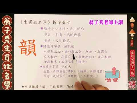 《翁子秀生肖姓名學》姓名拆字分析(韻) #取名 #改名 #翁子秀生肖姓名學  #名字鑑定 #取名改名