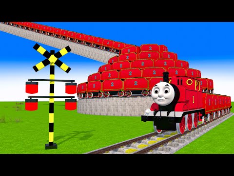 [踏切アニメ] あぶない電車  RED THOMAS TRAIN Climbing Pyramid 🚦Fumikiri3D Railroad Crossing Animation