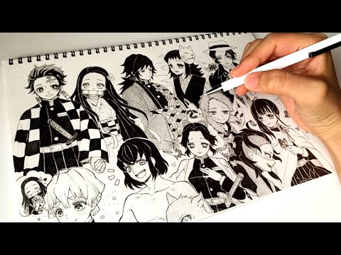 【鬼滅の刃】ページいっぱいに描いてみた。【アナログ】／Demon Slayer illustration making