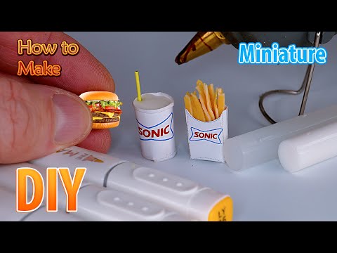 DIY Miniature tiny food Double Cheeseburger, Fries, drinc | DollHouse | No Polymer Clay!