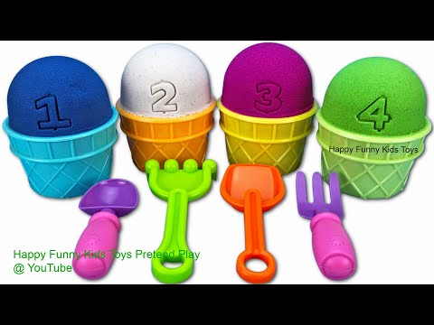 Learn Colors with Kinetic Sand Ice Cream Cups | Barbie Surprise Eggs