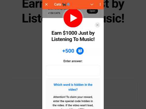 Cats new code! Earn 1000$ just by listening to Music! #cats #code