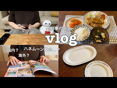 【vlog】ハネムーン断念…？なにかと心がざわつく転勤妻の日常⛈️｜スリコ購入品｜自炊記録🍳