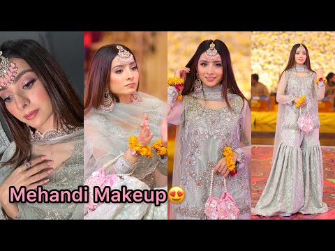 Mehandi Makeup Tutorial | Makeup With Sea Green & Pink Dress | Wedding Guest Look 🔥