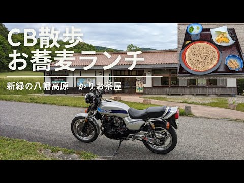 CB散歩、新緑の八幡高原かりお茶屋で蕎麦ランチ【CB750Fでモトブログ＃511】